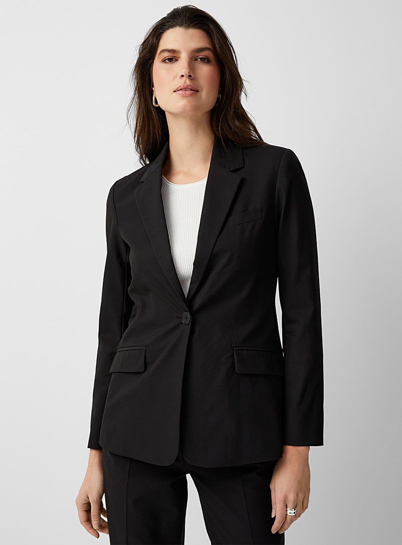 Contemporaine Black Single-button silky blazer Made with Liberty Fabric for women