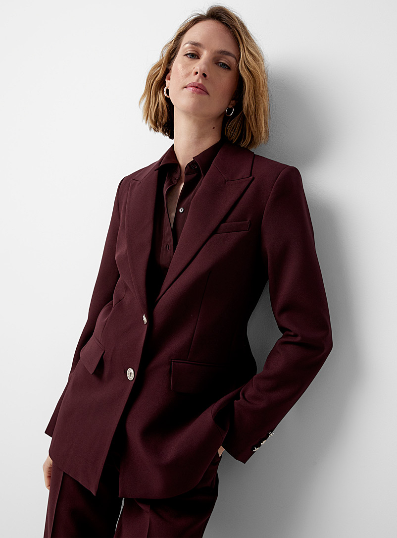 Contemporaine Ruby Red Crest buttons stretch crepe blazer for women