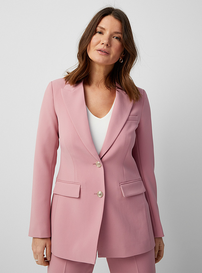 Contemporaine Pink Crest buttons stretch crepe blazer for women