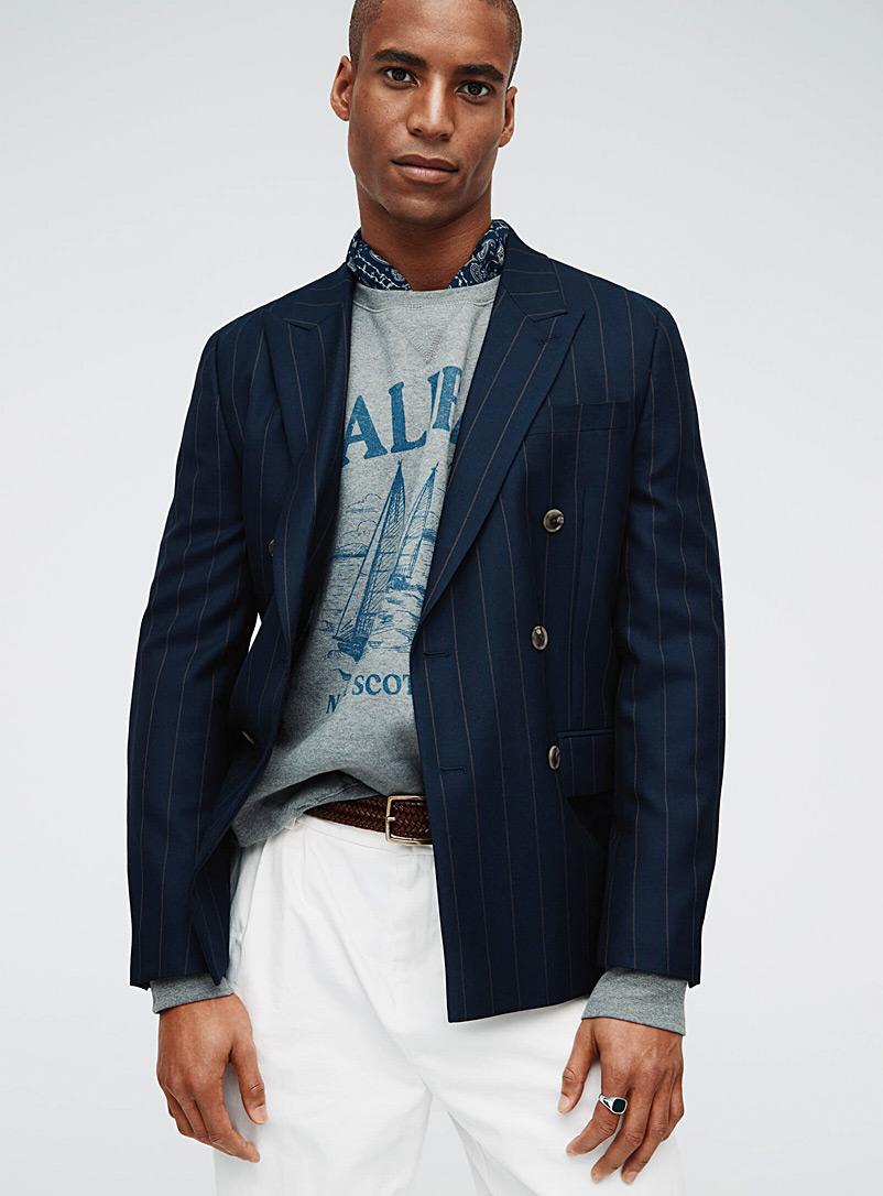 Le 31 Navy/Midnight Blue Navy banker-stripe double-breasted jacket Stockholm fit - Slim for men