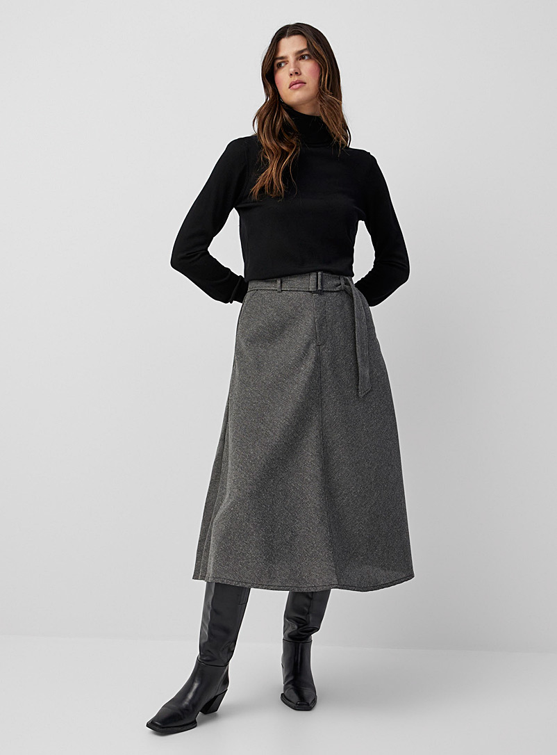 Contemporaine Grey Grey tweed flared midi skirt for women