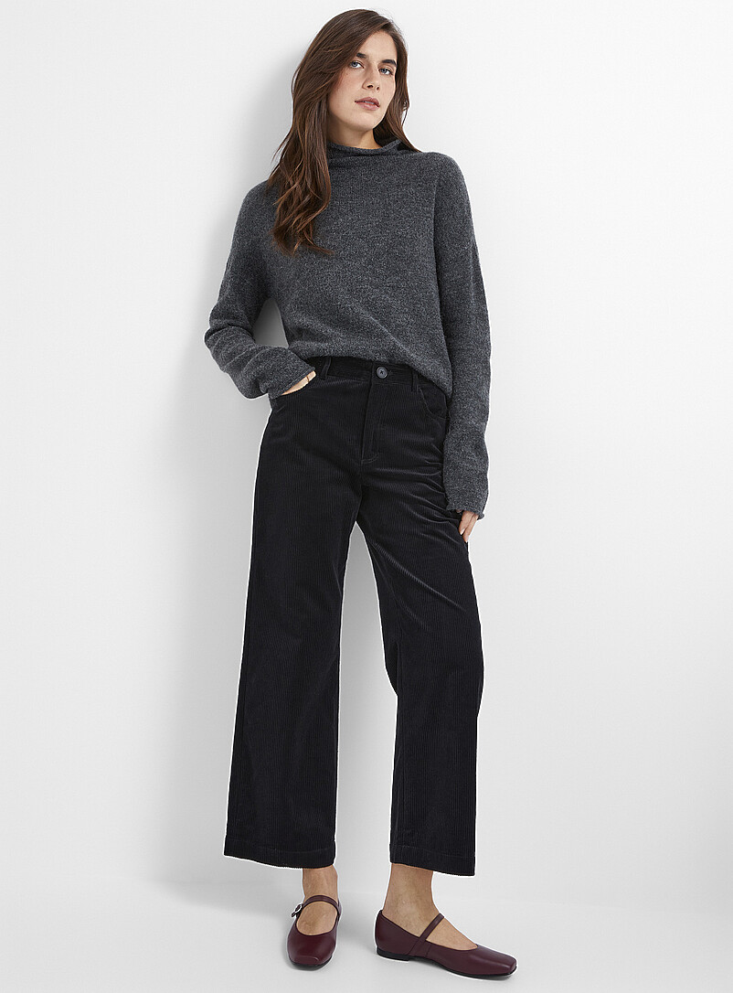 Pantalon Femme Velours Côtelé – Taille Mi-haute élastique, Coupe Décontractée Jambes Larges, Avec Poches - 7