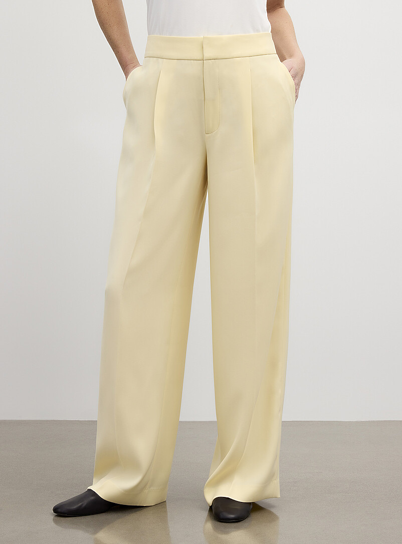 Contemporaine Corn/Vanilla Yellow Silky pleated pant <b>Fit: Wide leg, high rise</b> for women