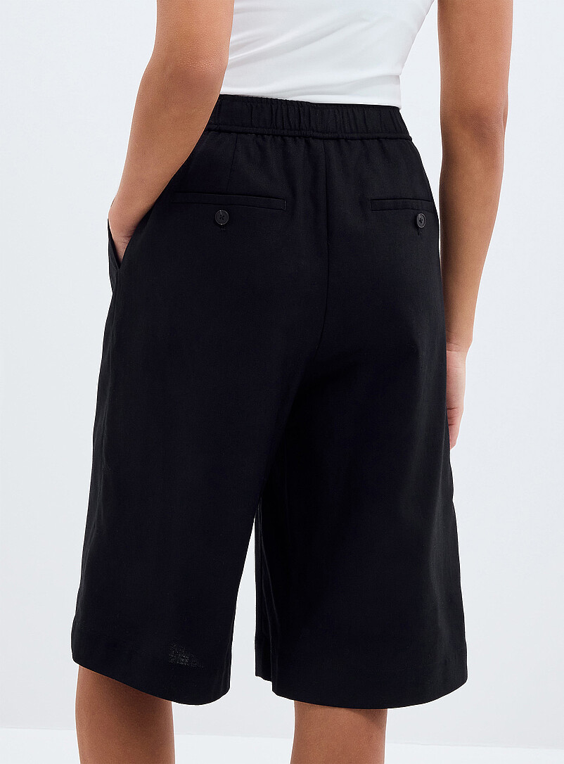 Contemporaine: Le bermuda taille &eacute;lastique lin-coton <b>Coupe : jambe large, taille haute</b> Bleu royal - Saphir pour femme
