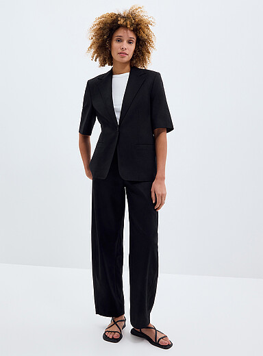 Le pantalon lin-coton noir <b>Coupe : jambe ballon, taille haute</b>