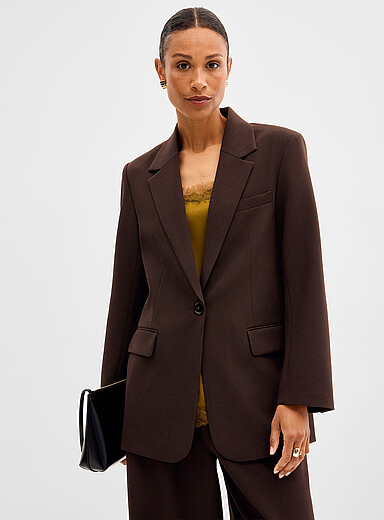 Contemporaine Chocolate/Espresso Single-button oversized stretch jacket for women