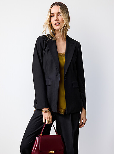 Contemporaine Black Lightweight wool fitted jacket for women