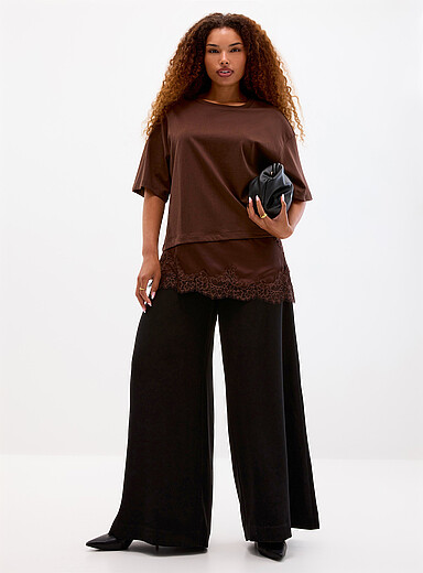 Contemporaine: Le pantalon fluide taille &eacute;lastique <b>Coupe : jambe tr&egrave;s large, taille haute</b> Noir pour femme