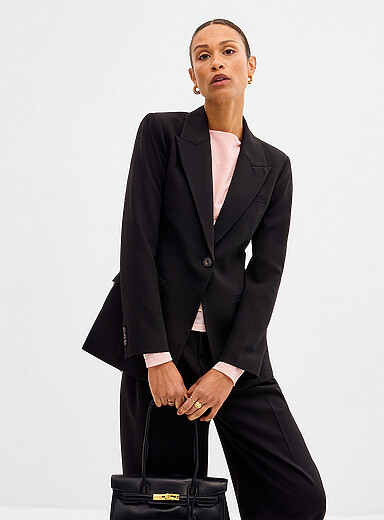 Contemporaine: Le veston sablier touche de laine Noir pour femme