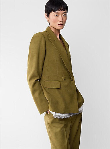 Contemporaine Green Wool-blend piqu&eacute; jacket for women