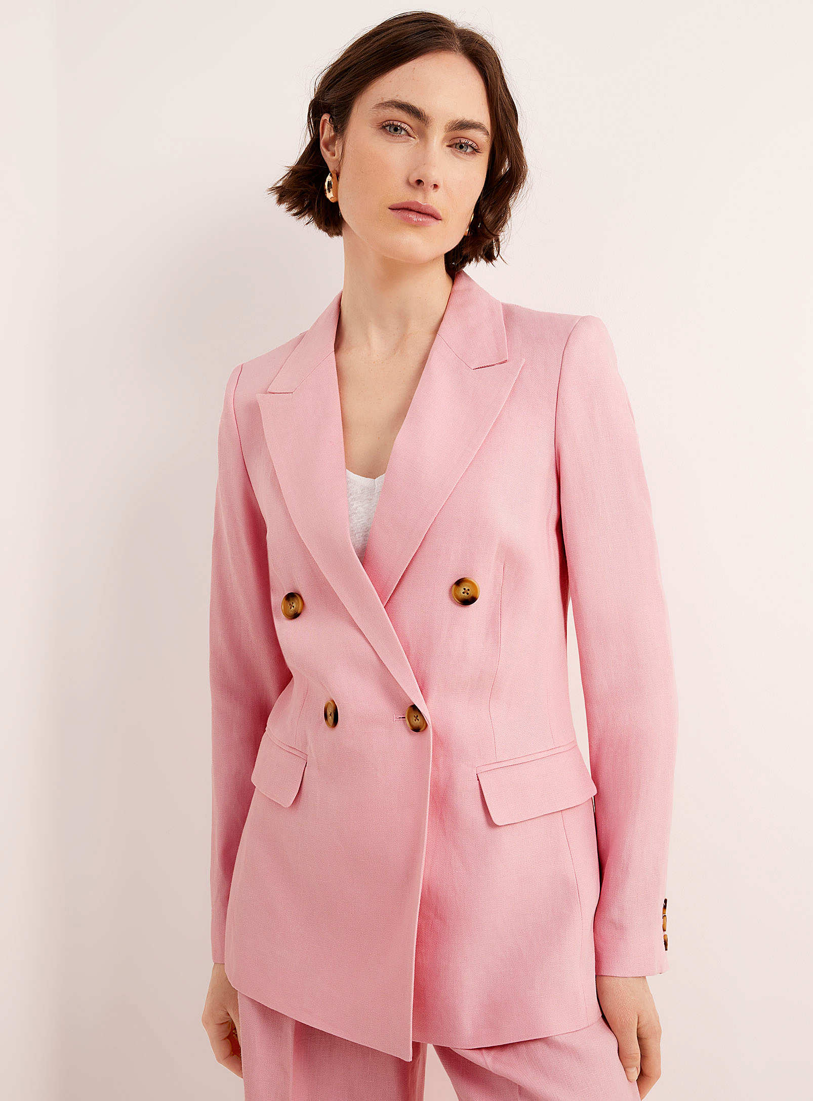 Contemporaine Double-breasted Organic Linen Blazer In Dusky Pink