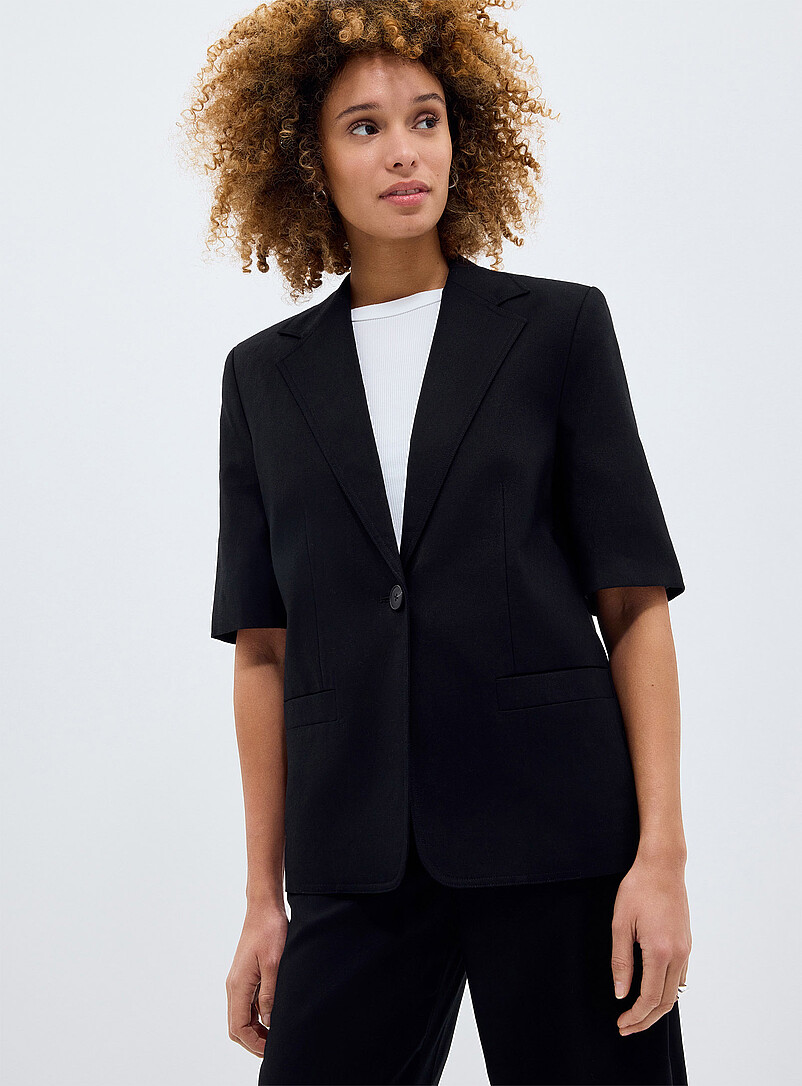 Linen-Cotton Short-Sleeve Blazer