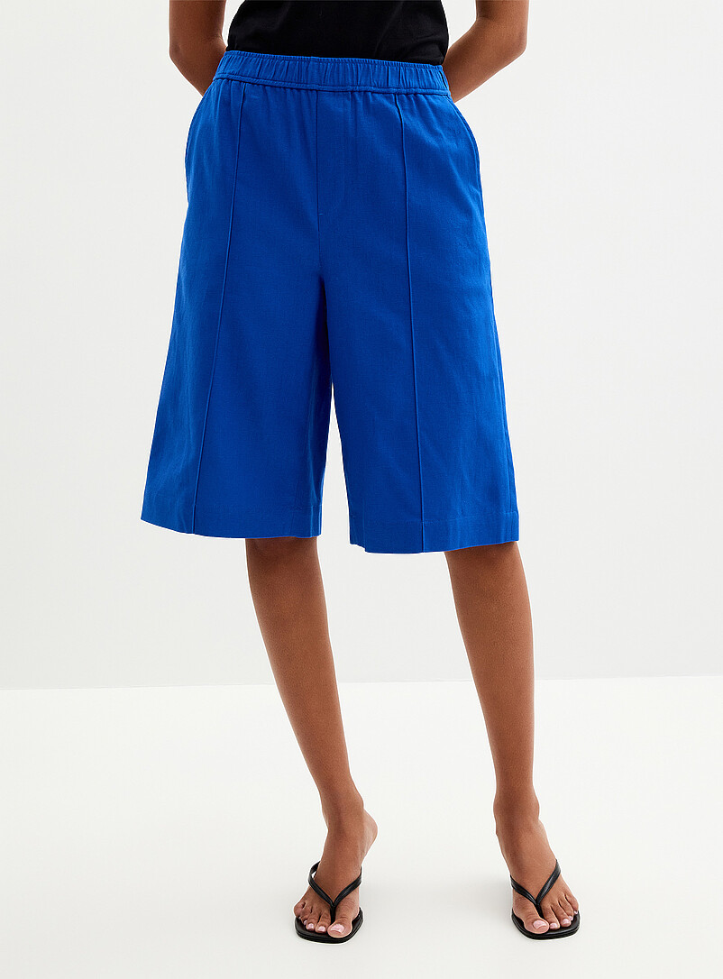Elastic waist linen-cotton Bermuda shorts Fit: Wide leg, high rise product image 2