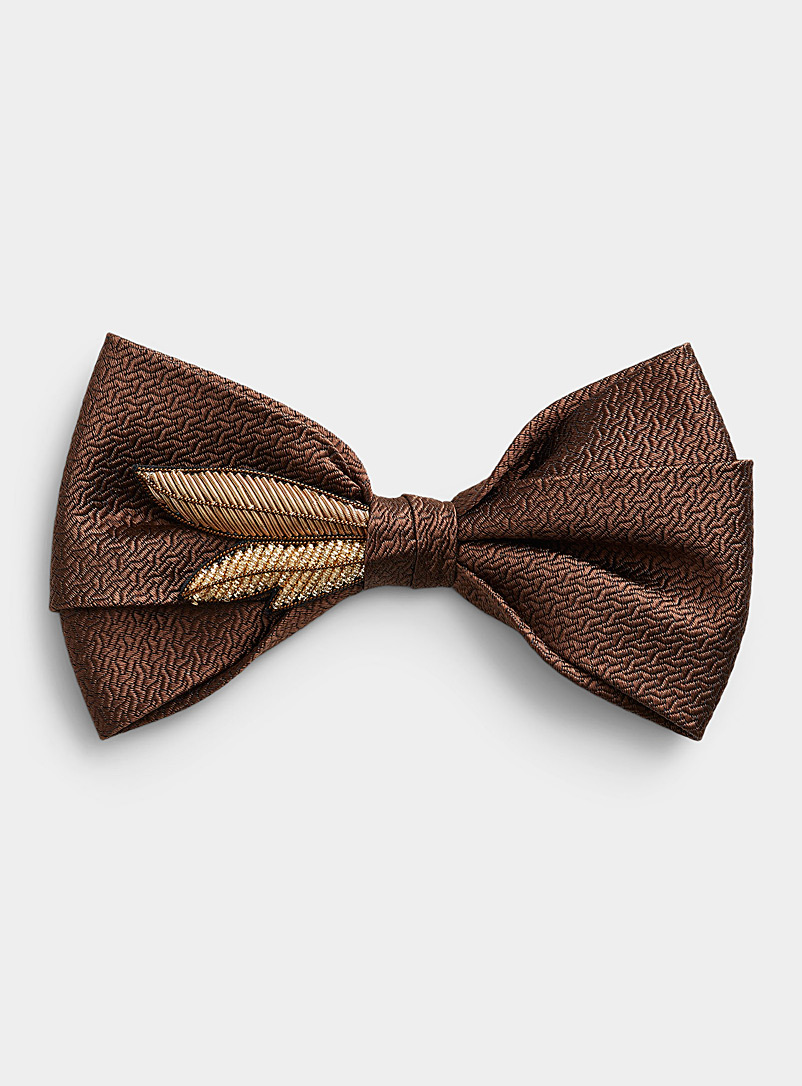 Mani del Sud Brown Coppery leaf textured bow tie for men