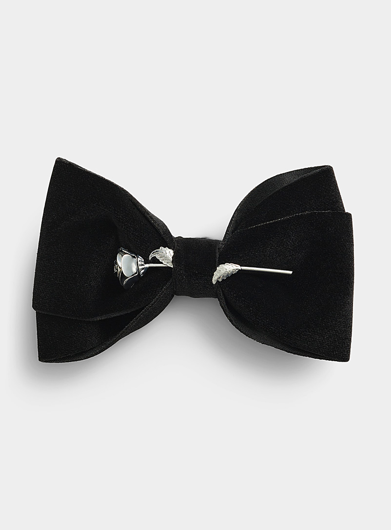 Mani del Sud Black Silvery rose velvety bow tie for men