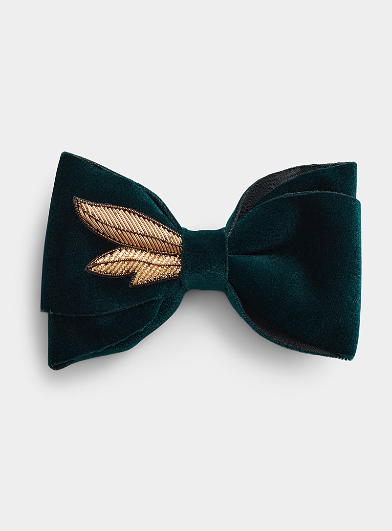 Mani del Sud Kelly Green Coppery leaf velvety bow tie for men