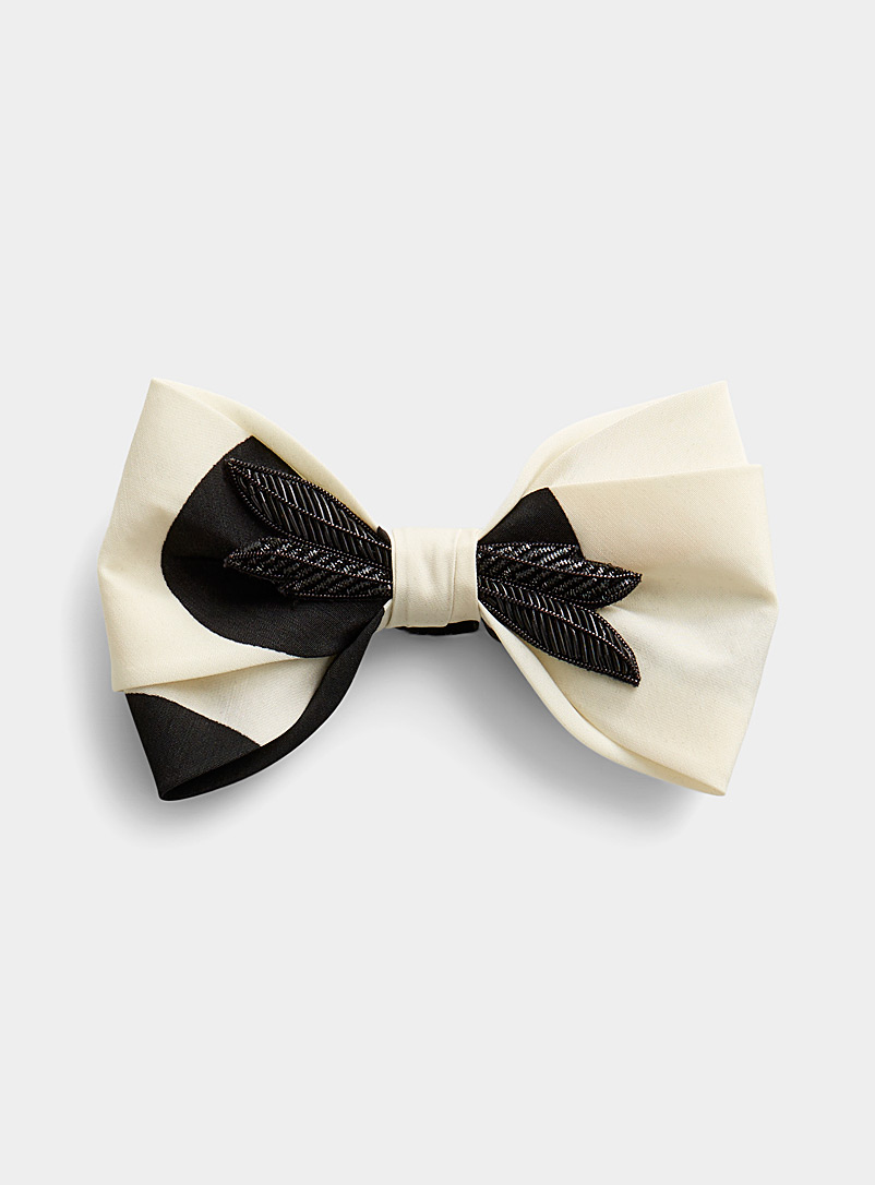 Mani del Sud Ivory White Sparkling leaf two-tone bow tie for men