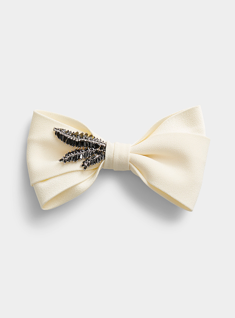 Mani del Sud Ivory White Shimmery leaf ivory bow tie for men