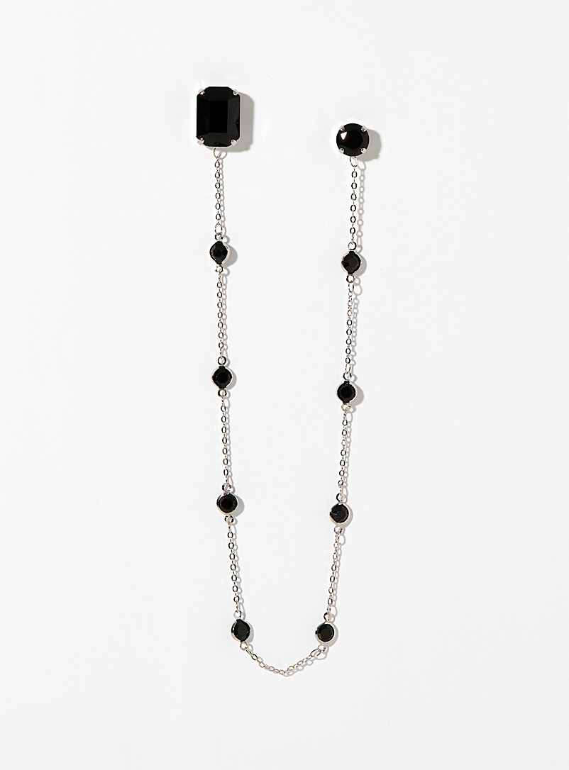 Mani del Sud Black Silver chain black crystal brooch for men