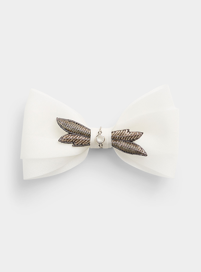 Mani del Sud White Jewellery-detail silvery leaf bow tie for men