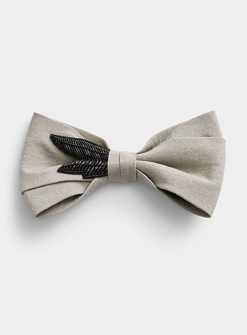 Mani del Sud Ecru/Linen Black foliage beige bow tie for men
