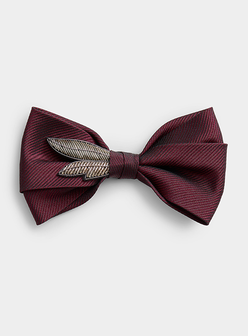 Mani del Sud Ruby Red Silver foliage burgundy twill bow tie for men