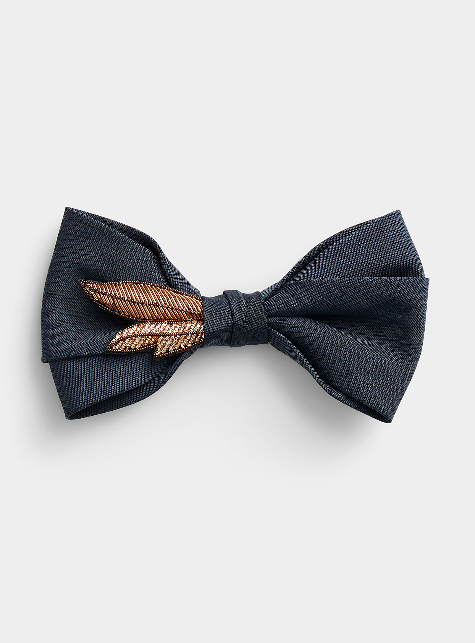 Mani del Sud - Men's Golden foliage textured navy bow tie