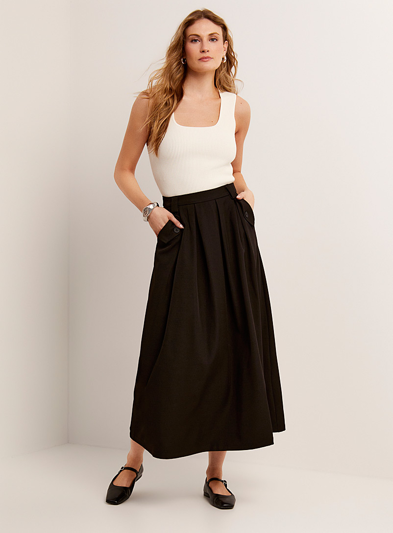 Contemporaine Black Flaps pleated waist skirt for women
