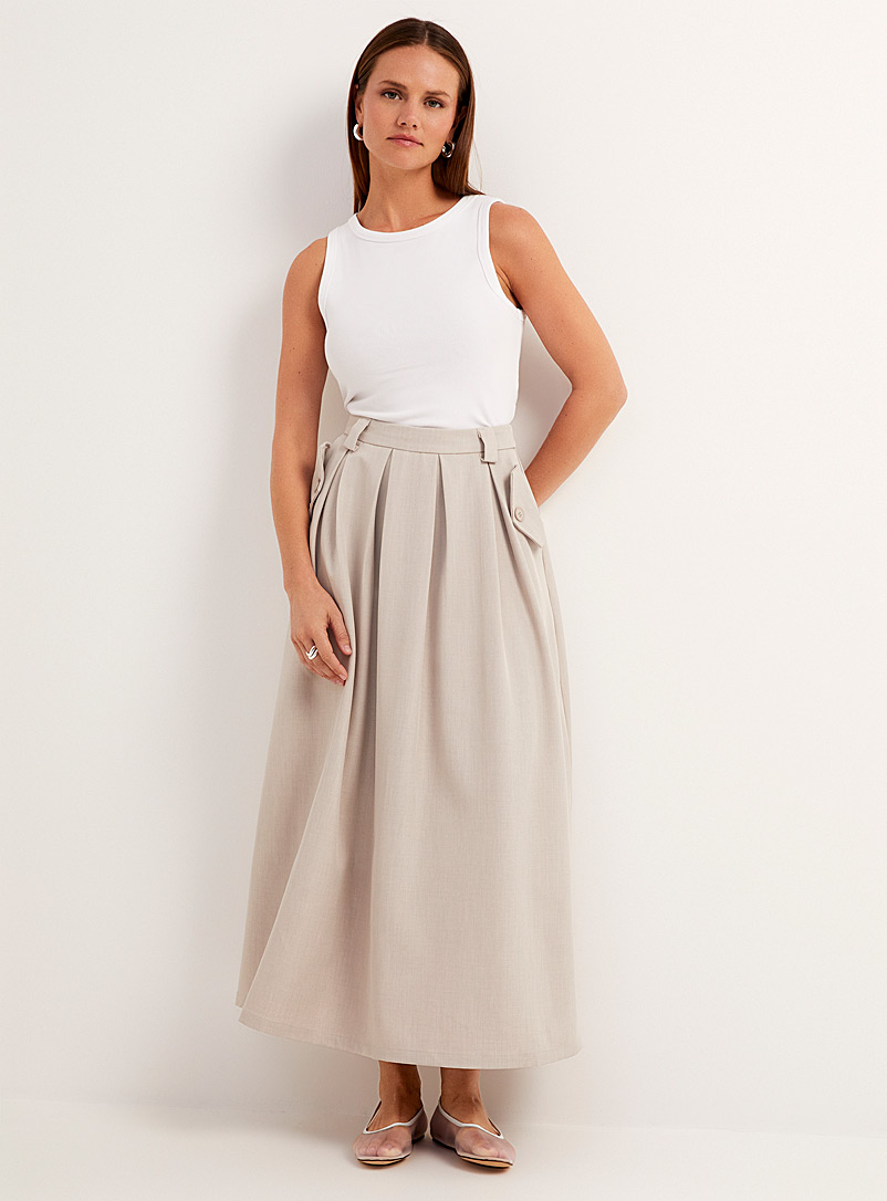 Contemporaine Ecru/Linen Flaps pleated waist skirt for women