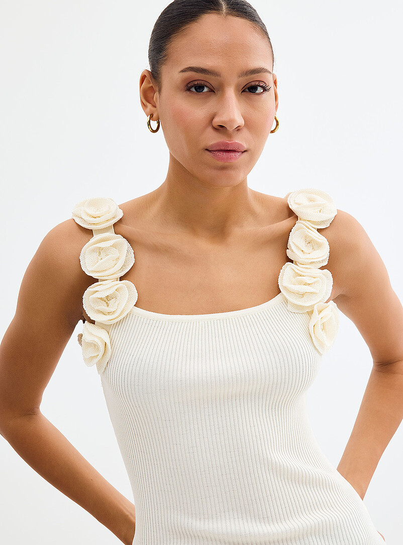 Contemporaine: La camisole tricot bretelles &agrave; fleurs Brun pour femme