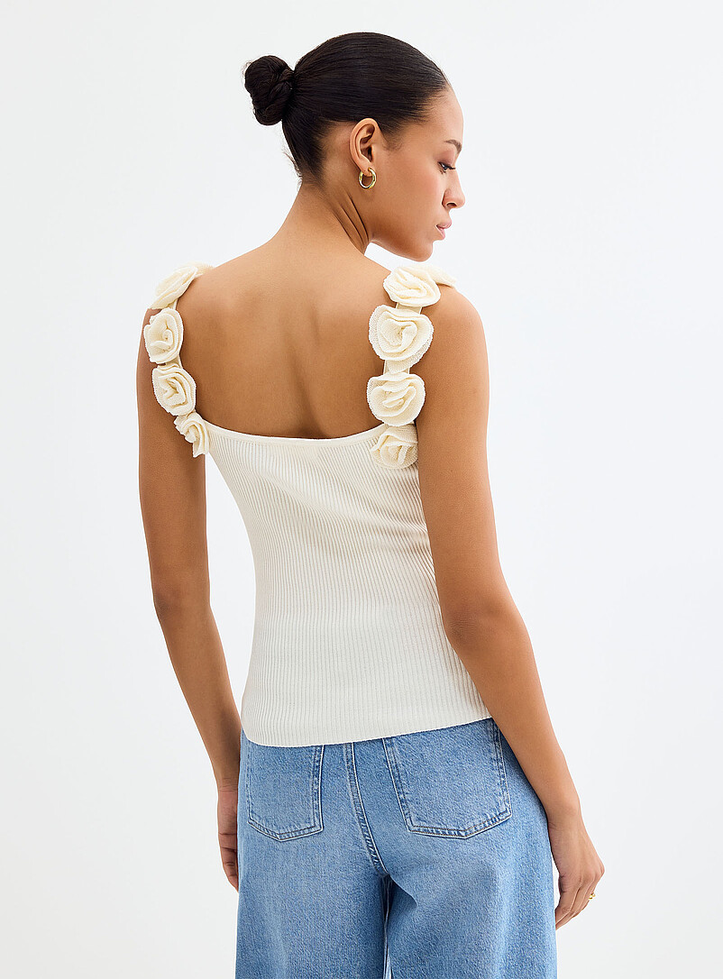 Contemporaine: La camisole tricot bretelles &agrave; fleurs Brun pour femme
