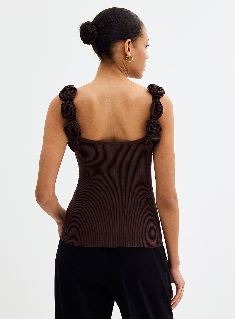 Contemporaine: La camisole tricot bretelles &agrave; fleurs Brun pour femme