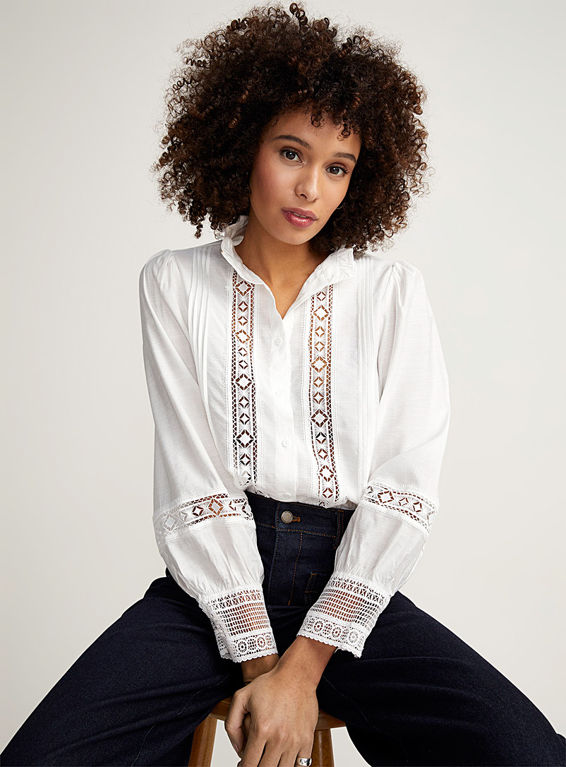 Contemporaine White Crocheted ribbons shirt for women