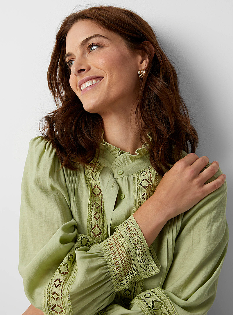 Contemporaine Green Crocheted ribbons shirt for women