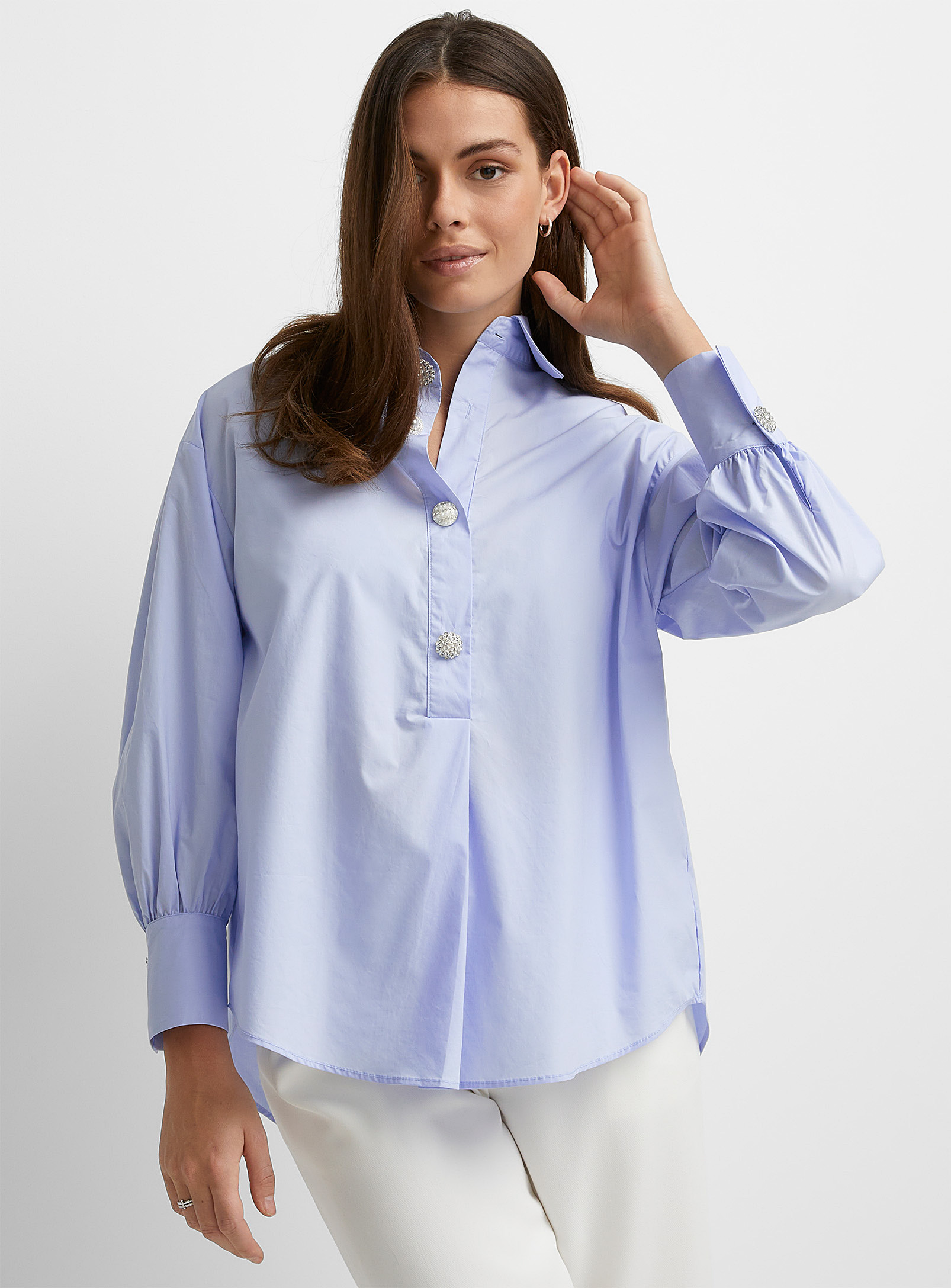 Icone Jewel Buttons Poplin Shirt In Blue