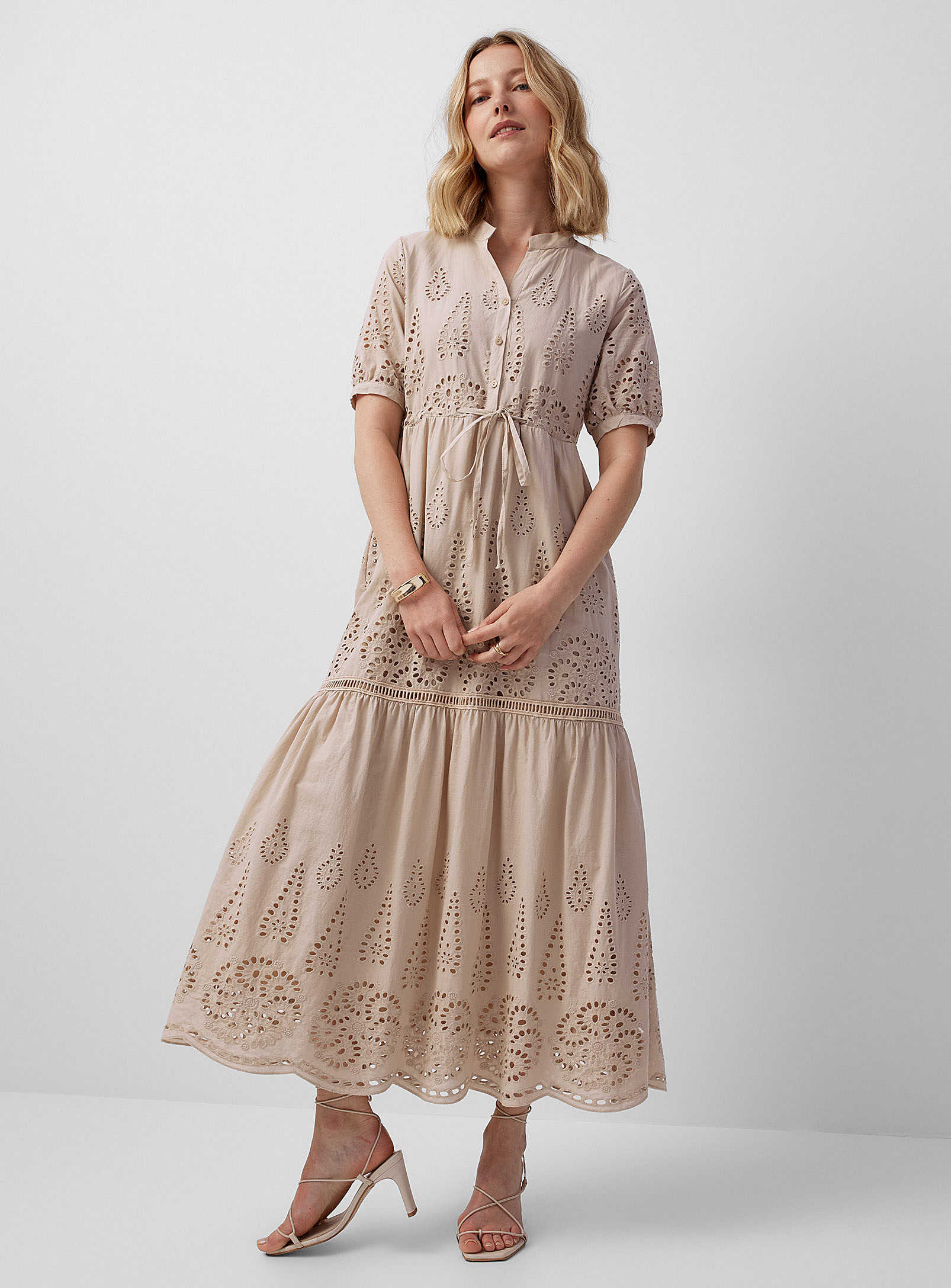 Contemporaine Ruffled Broderie Anglaise Dress In Ivory White | ModeSens