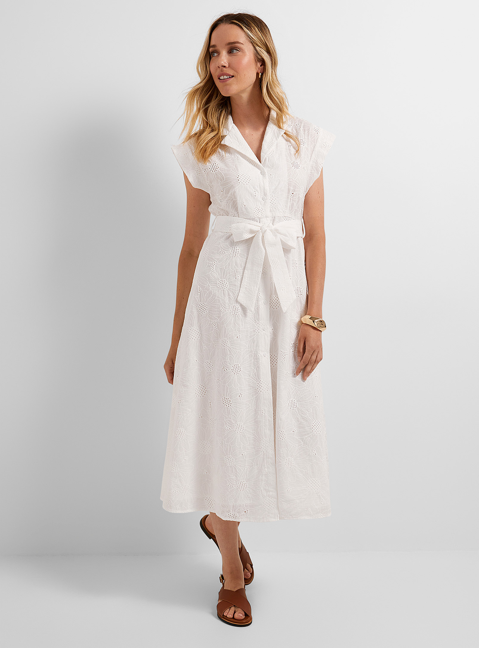 Contemporaine Daisies Broderie Anglaise Dress In White