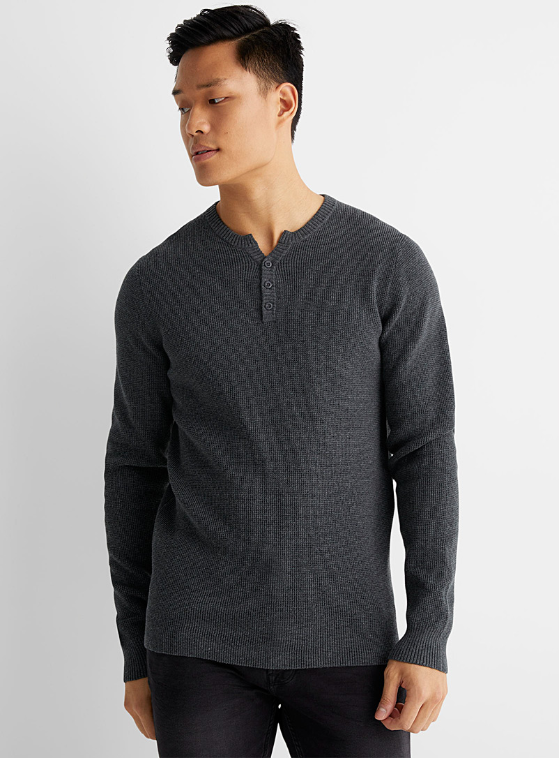 Le 31 Oxford Waffle Henley sweater for men