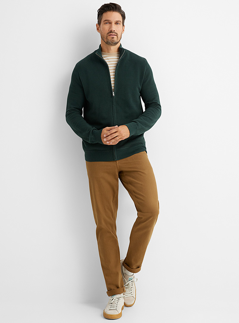 Le 31 Mossy Green Waffled knit cardigan for men