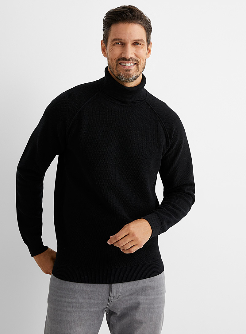 Le 31 Black Piqué knit raglan turtleneck for men
