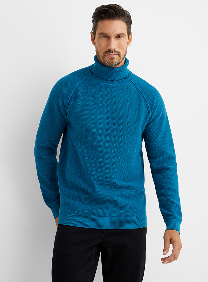 Le 31 Slate Blue Piqué knit raglan turtleneck for men