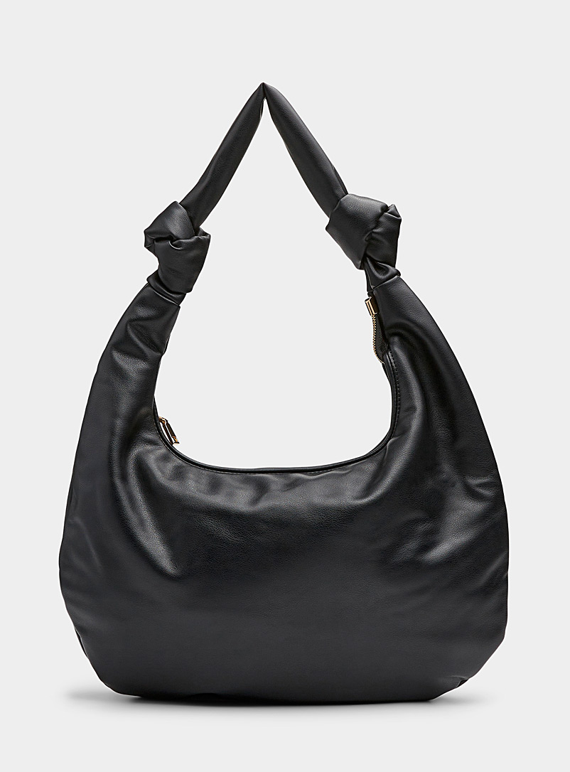 Melie Bianco Black Stella knot-handle oversized saddle bag for women