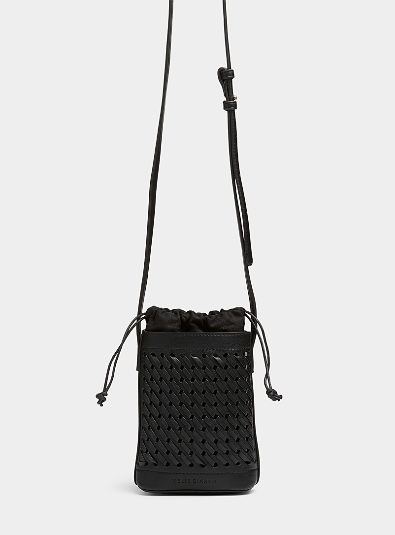 Melie Bianco Black Small Giada laced bucket bag for women