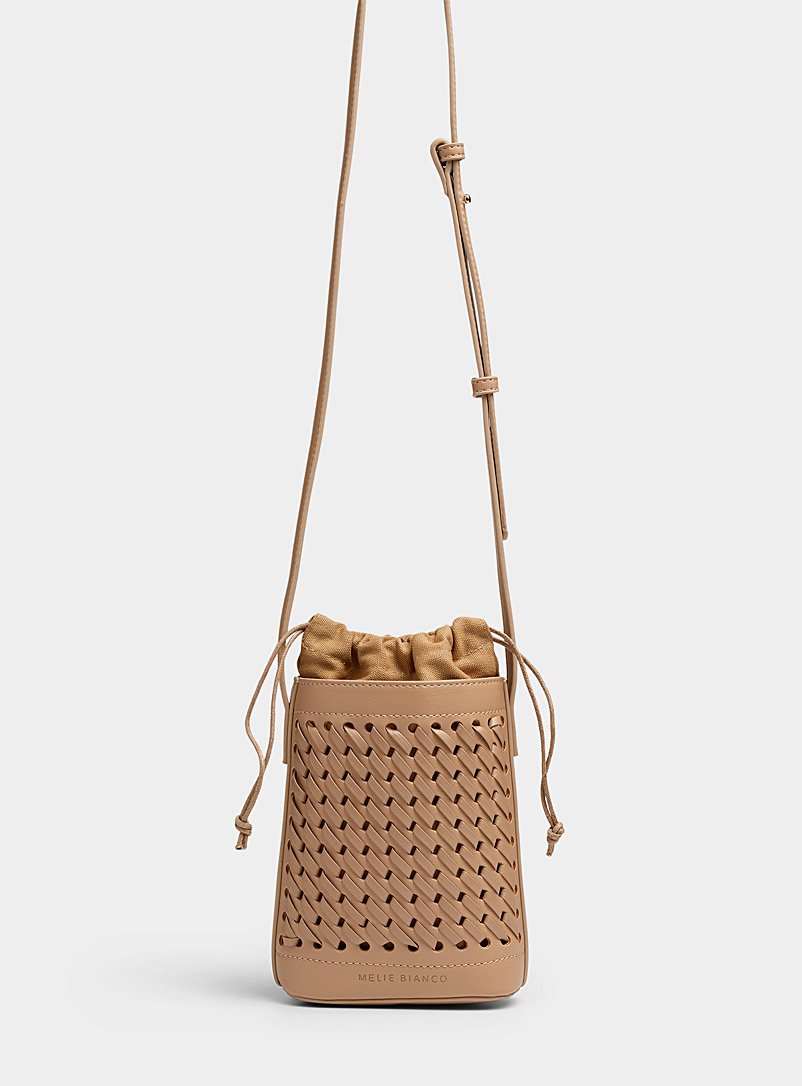 Melie Bianco Brown Small Giada laced bucket bag for women