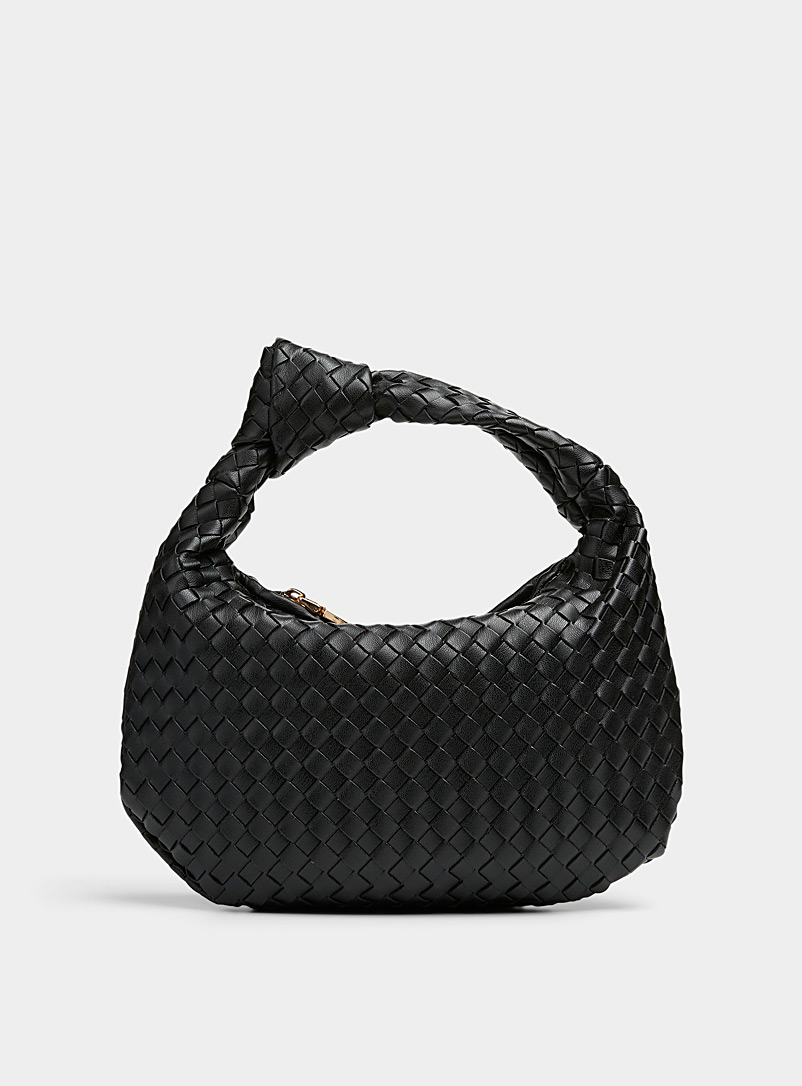 Melie Bianco Black Small Drew knot-handle braided bag for women