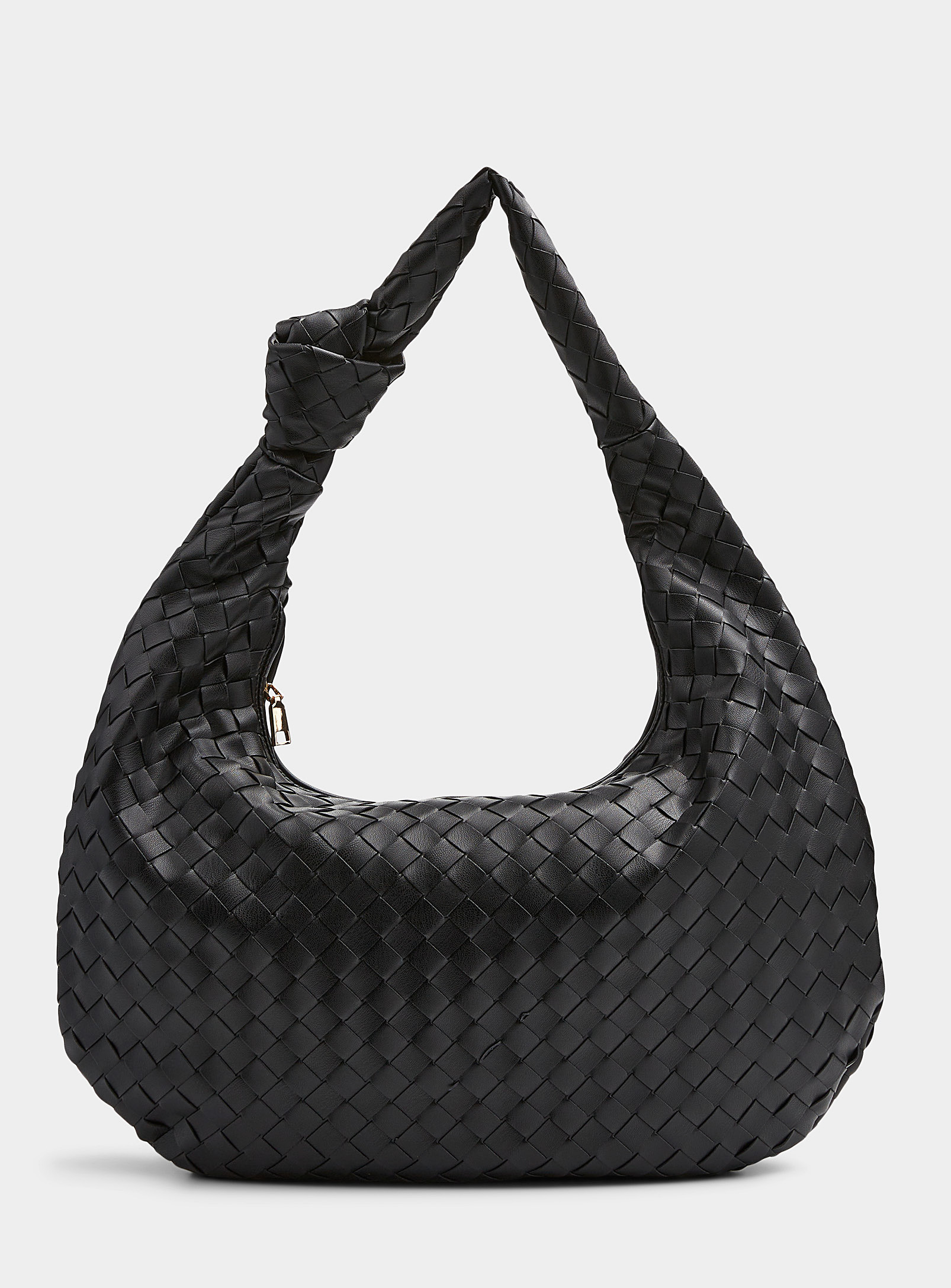 Shop Melie Bianco Katherine Knot-handle Braided Oversized Saddle Bag In Black