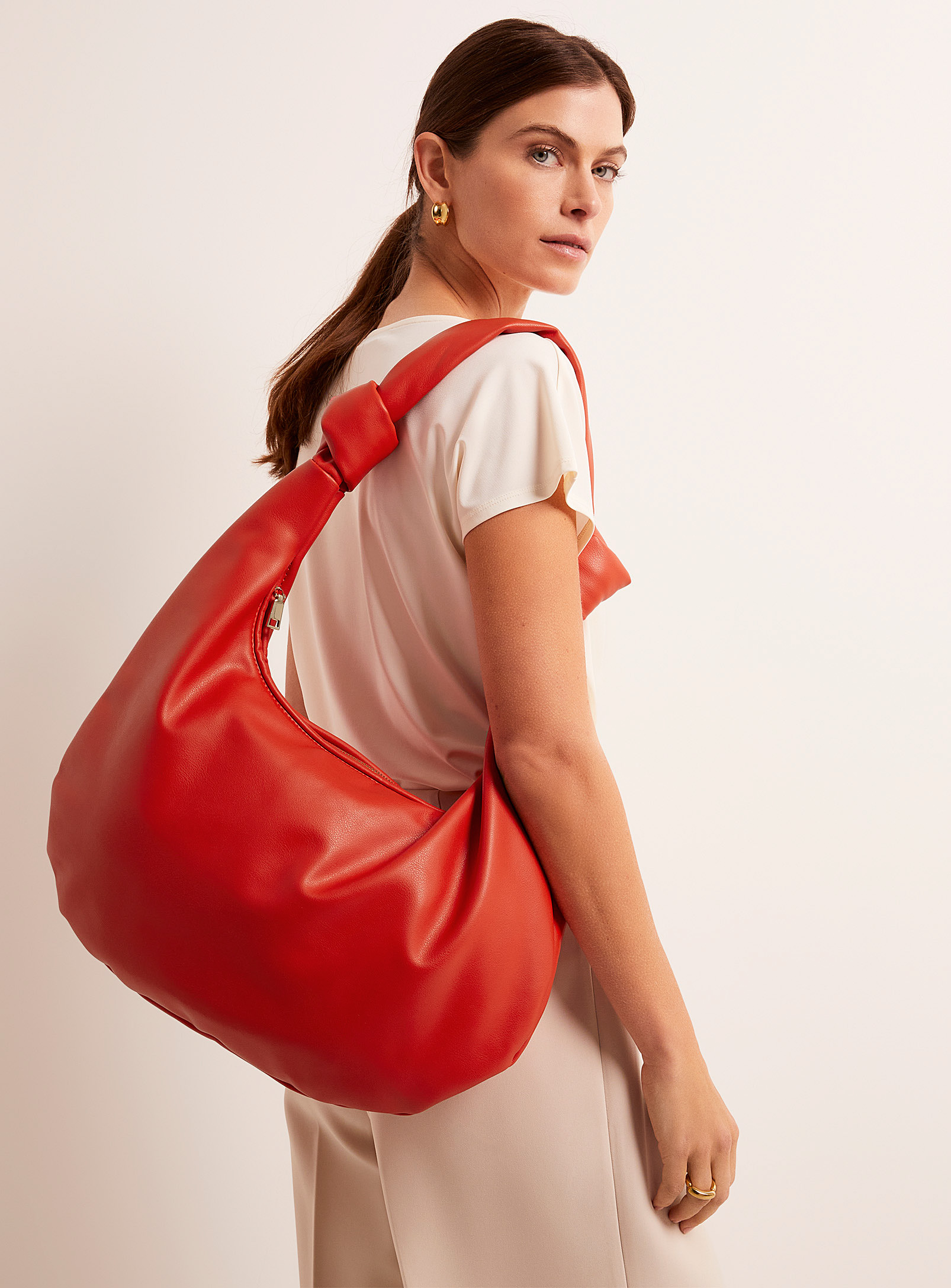 Melie Bianco Stella Knot-handle Oversized Saddle Bag In Red