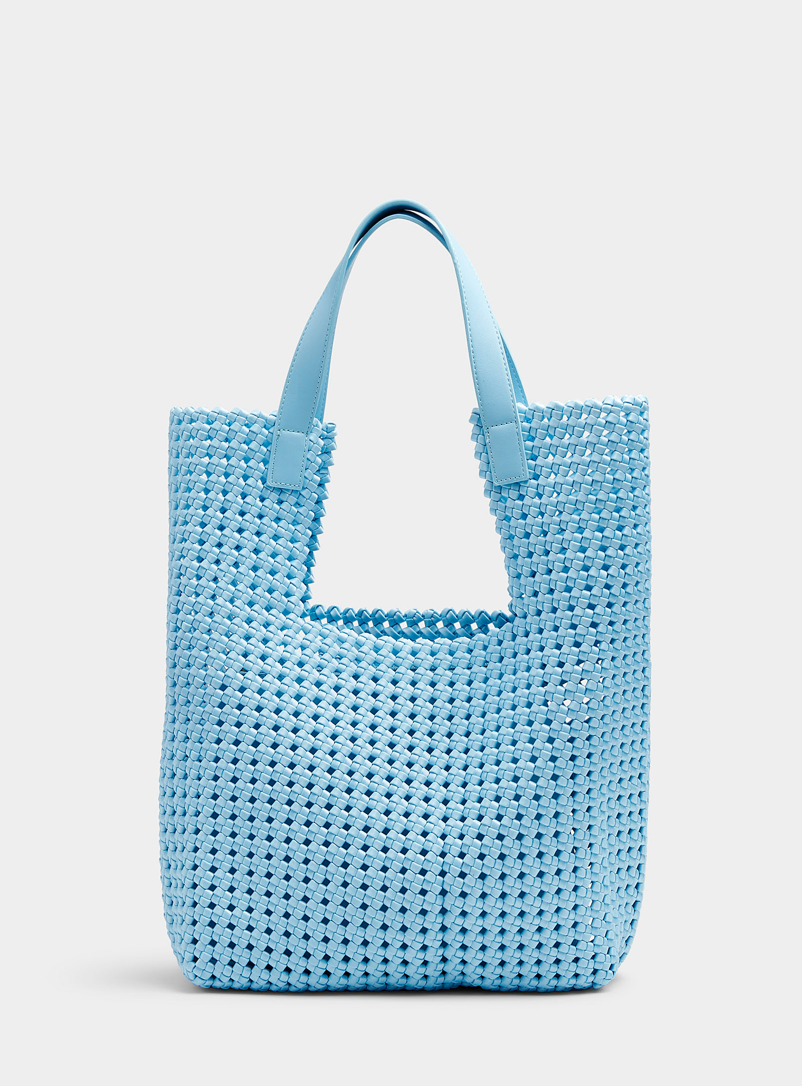 Melie Bianco Rihanna Openwork Braided Large Tote In Patterned Blue