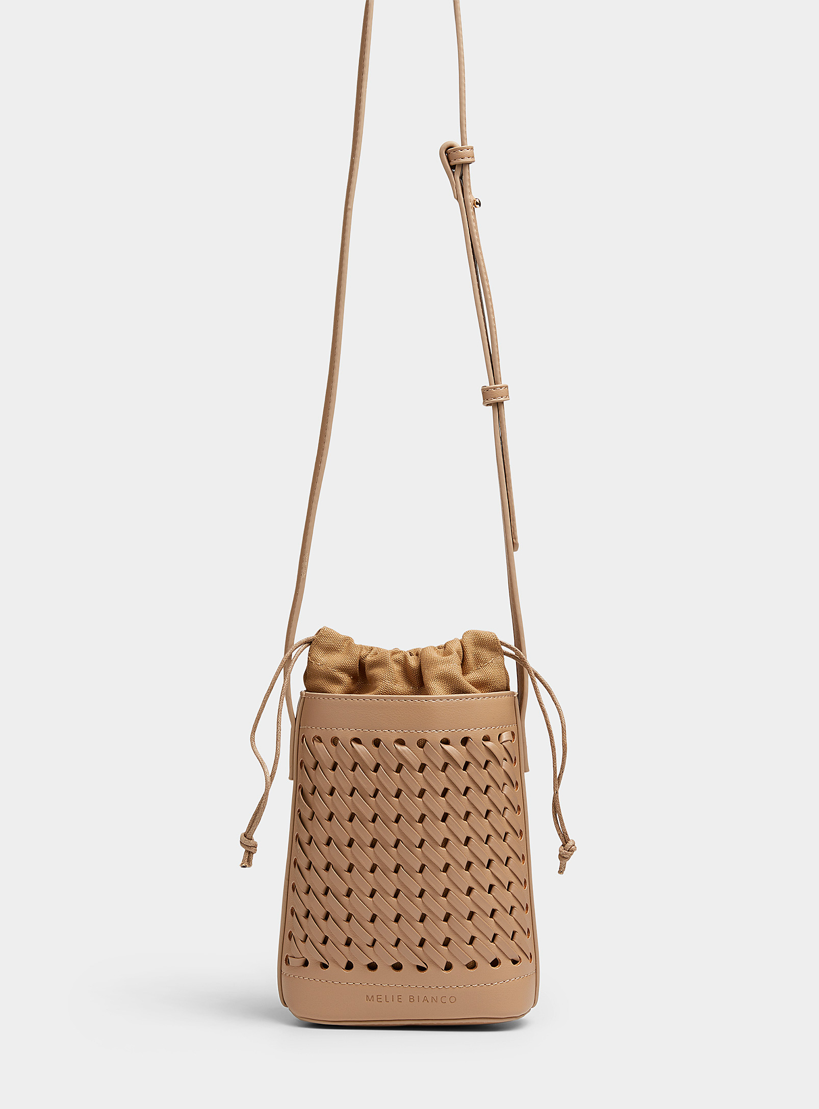 Melie Bianco Small Giada Laced Bucket Bag In Brown