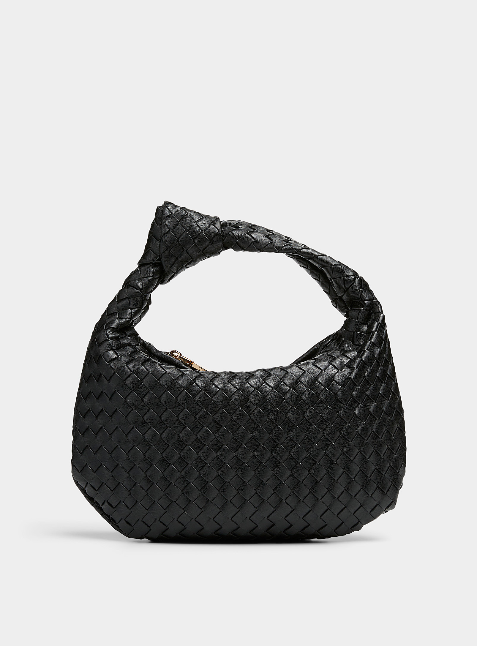 Melie Bianco Small Drew Knot-handle Braided Bag In Black